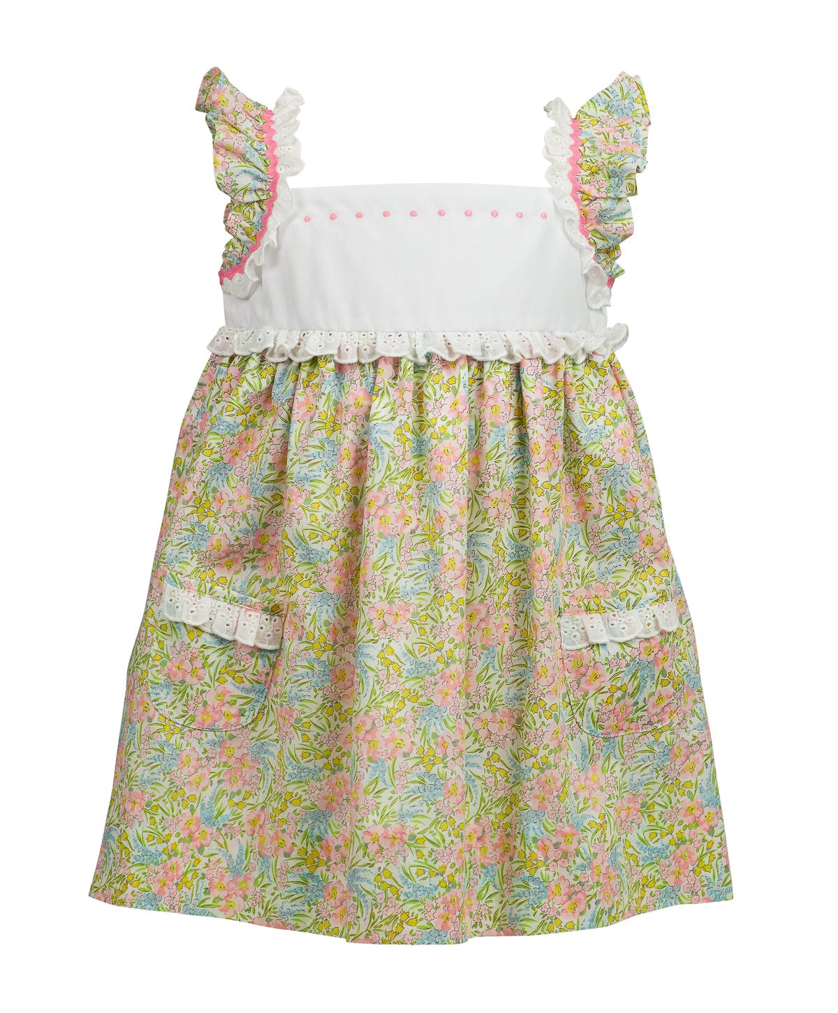 Proper Peony Girls Estelle Floral Sun Dress - Pink and Green Floral with Lace by Proper Peony