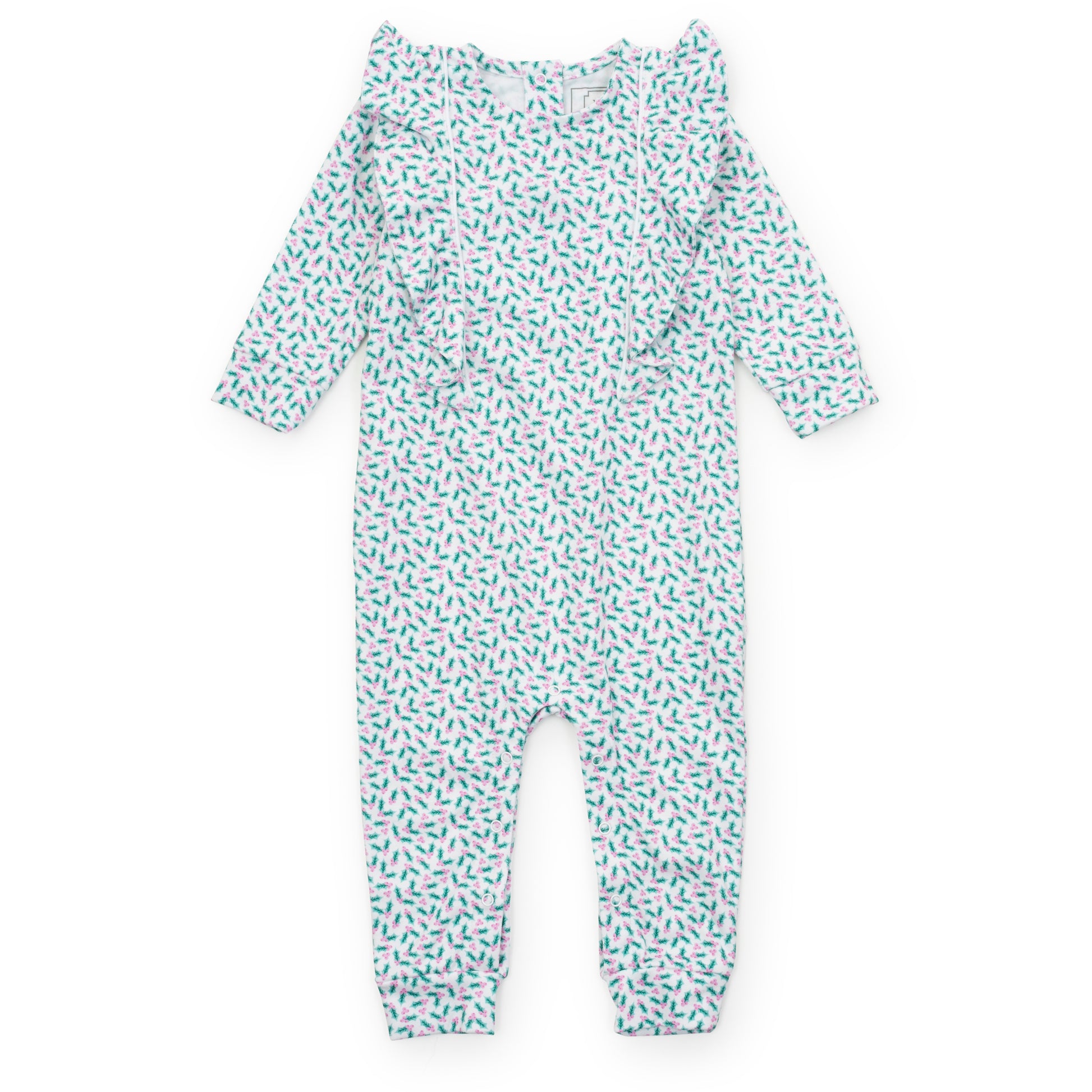 Lila & Hayes Baby Girls Evelyn Romper - Green Holly Holiday