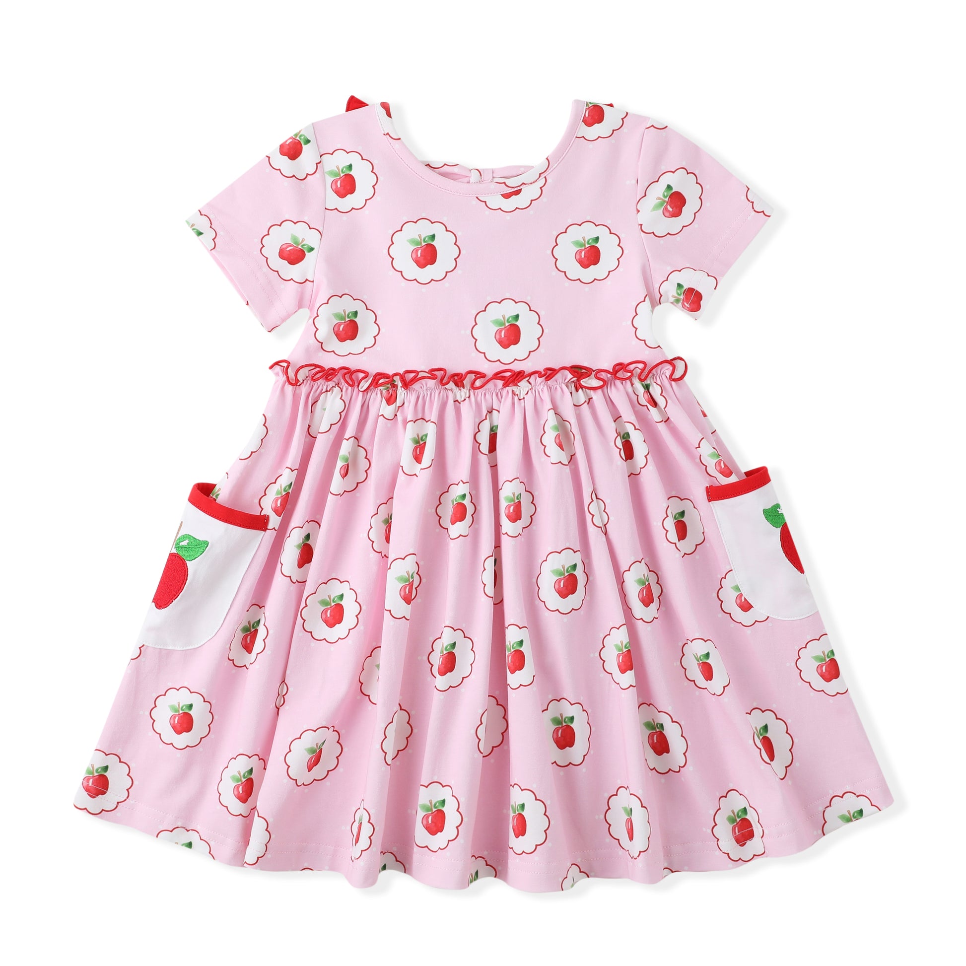 Swoon Baby Girls Pink School Apples Pocket Dress