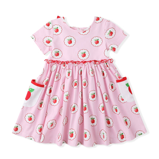 Swoon Baby Girls Pink School Apples Pocket Dress