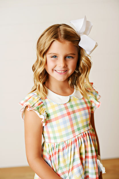 Swoon Baby Girls Colorful Rainbow Plaid Proper Dress with Pockets