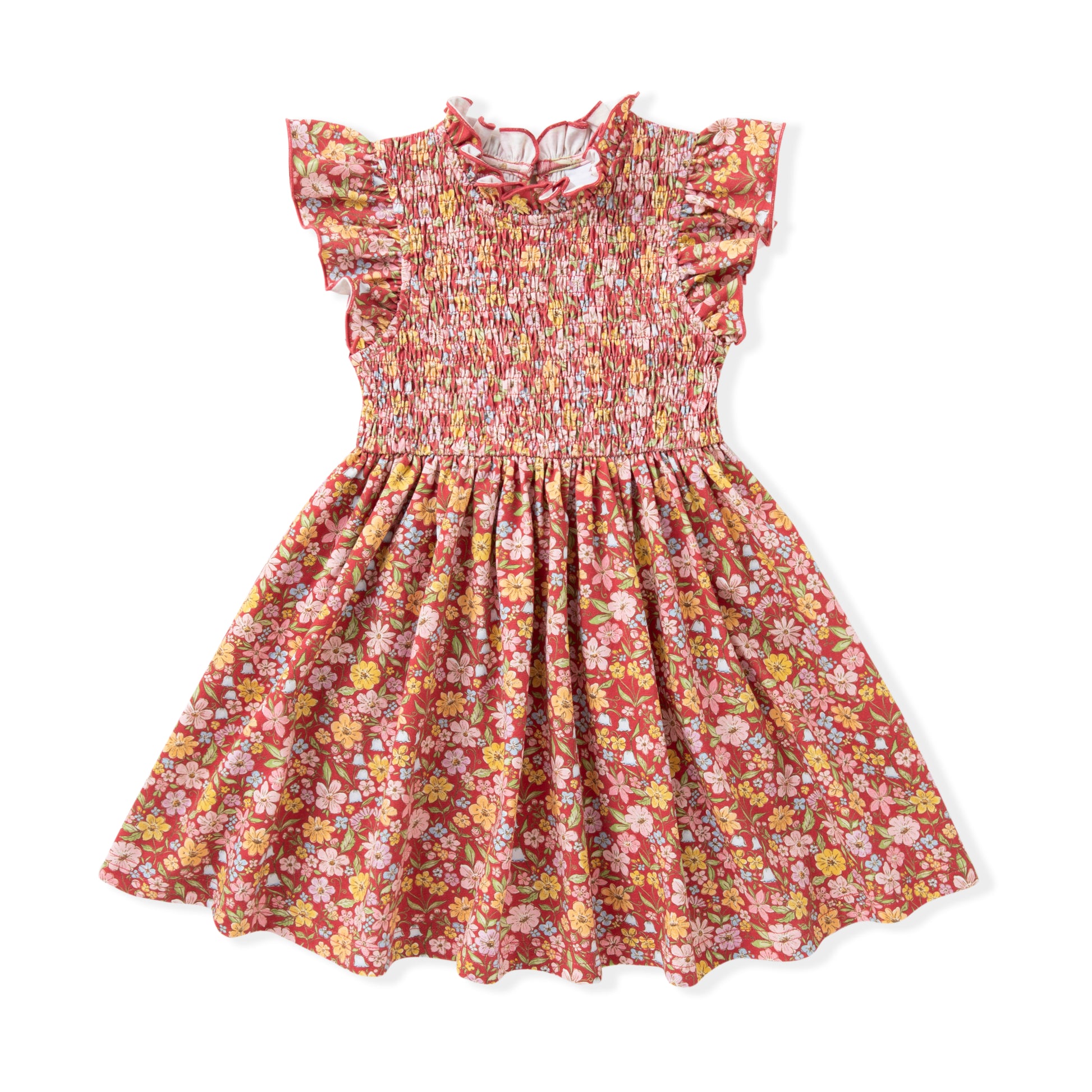 Swoon Baby Girls Smocked Flutter Dress - Orange Fall Floral