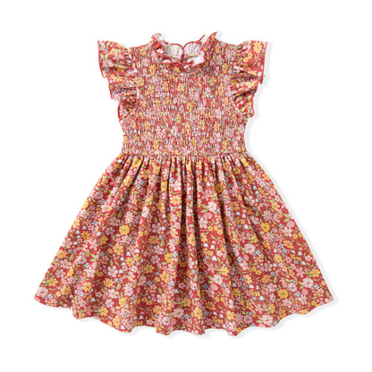 Swoon Baby Girls Smocked Flutter Dress - Orange Fall Floral