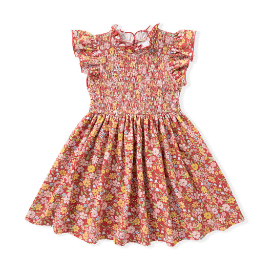 Swoon Baby Girls Smocked Flutter Dress - Orange Fall Floral