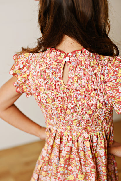 Swoon Baby Girls Smocked Flutter Dress - Orange Fall Floral