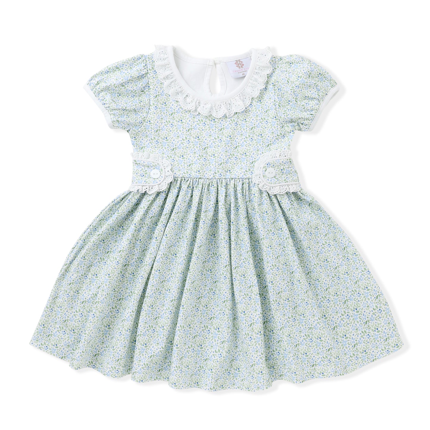 Swoon Baby Girls Blue Floral Gwen Tab Dress - Ruffle Collar