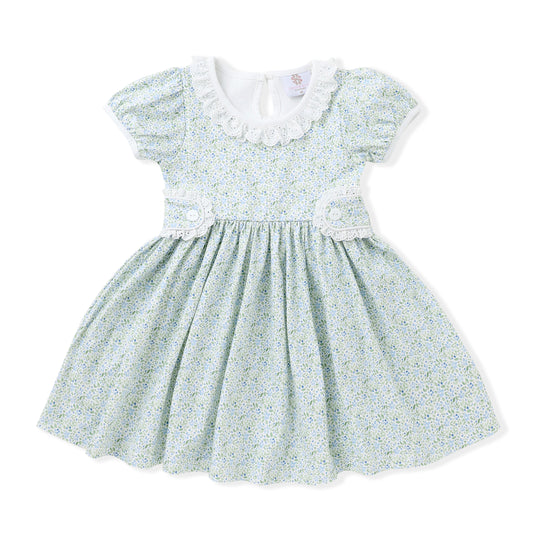 Swoon Baby Girls Blue Floral Gwen Tab Dress - Ruffle Collar
