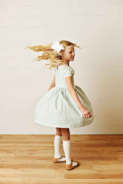 Swoon Baby Girls Blue Floral Gwen Tab Dress - Ruffle Collar