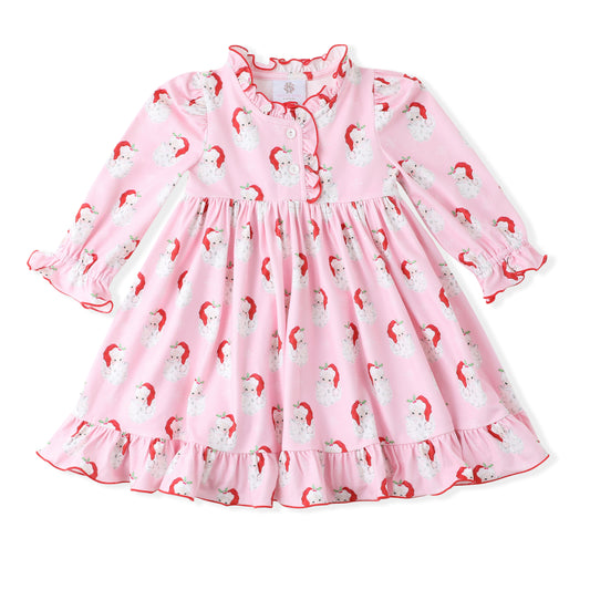 Swoon Baby Girls Pink Butternut Play Dress - Santa Claus Print