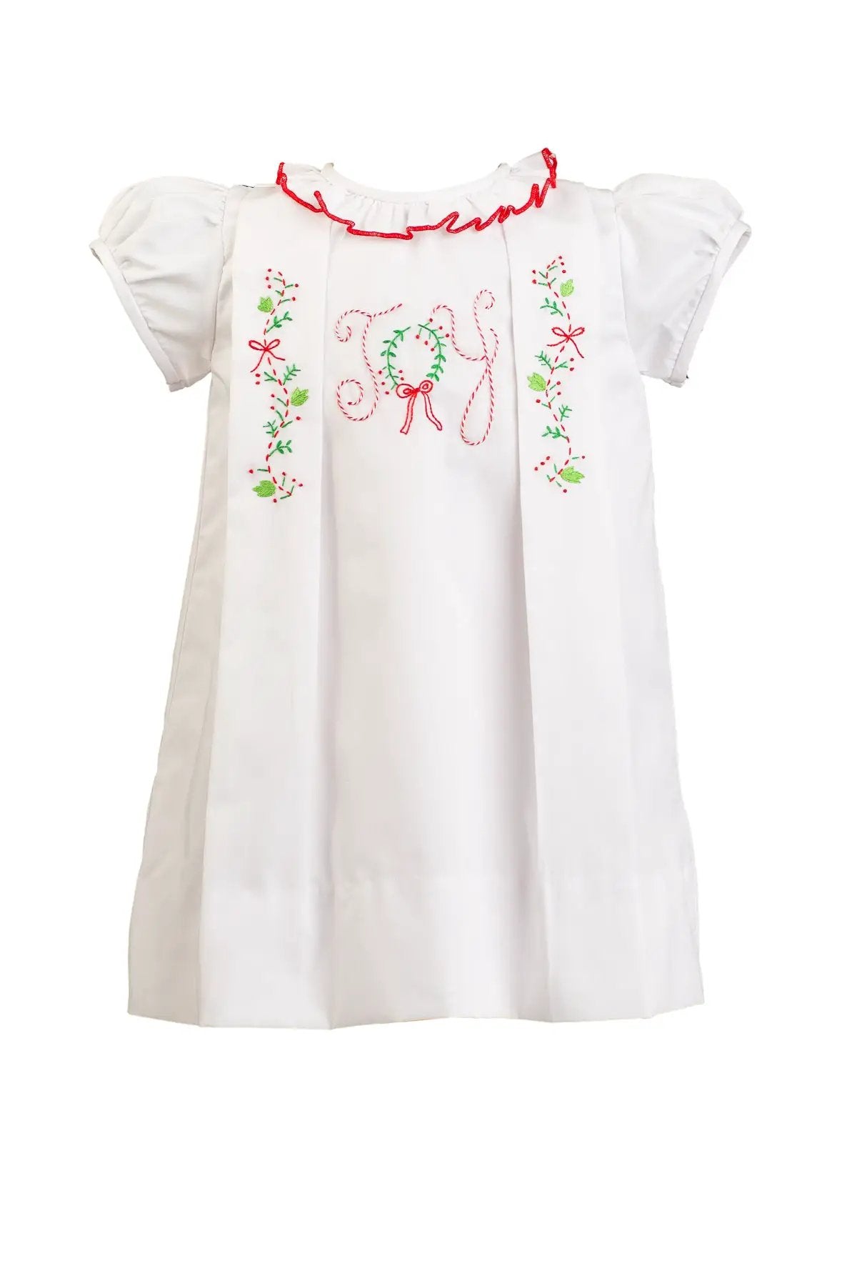 Proper Peony Girls White Christmas Joy Embroidered Dress