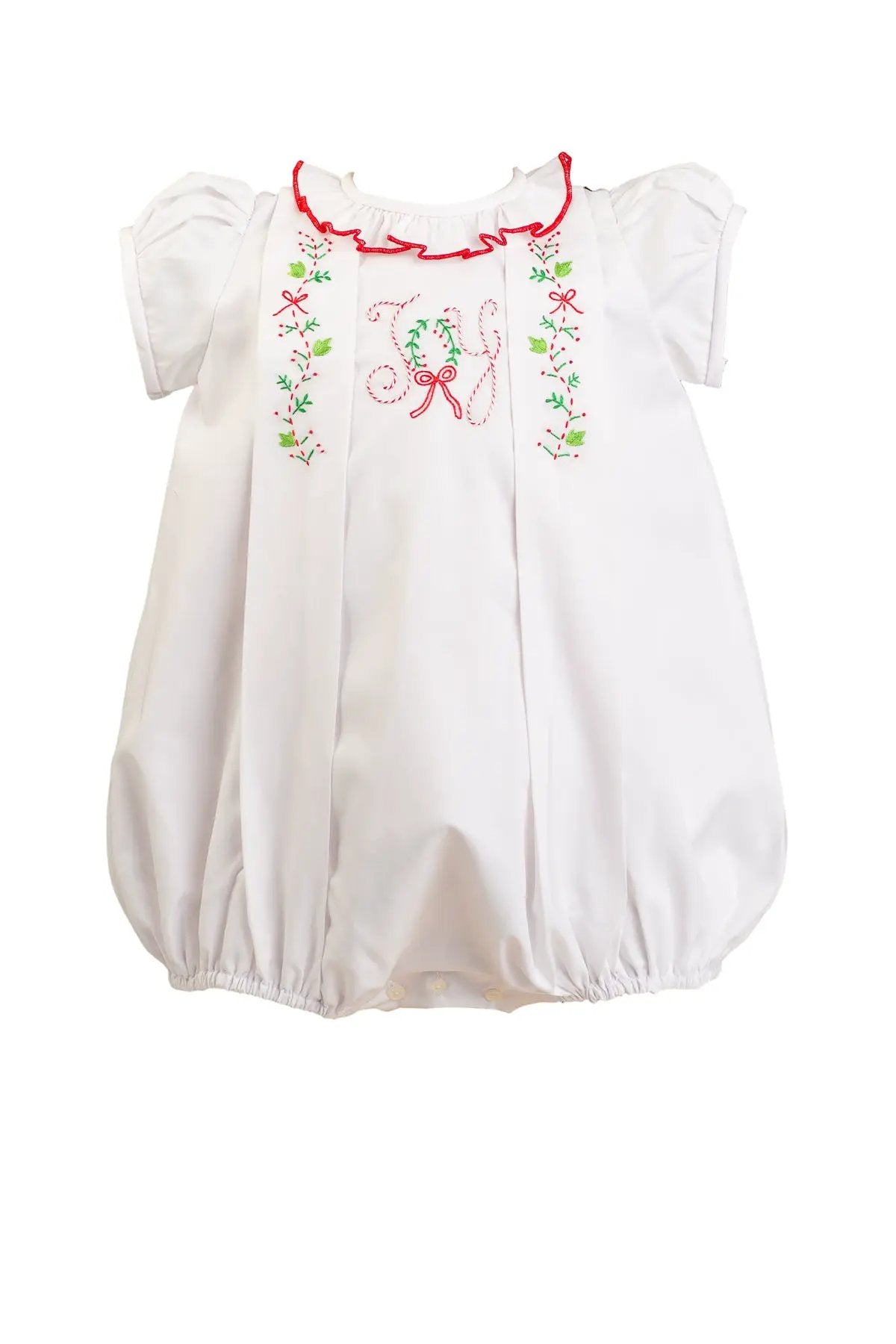 Proper Peony Baby Girls White Christmas Joy Embroidered Bubble