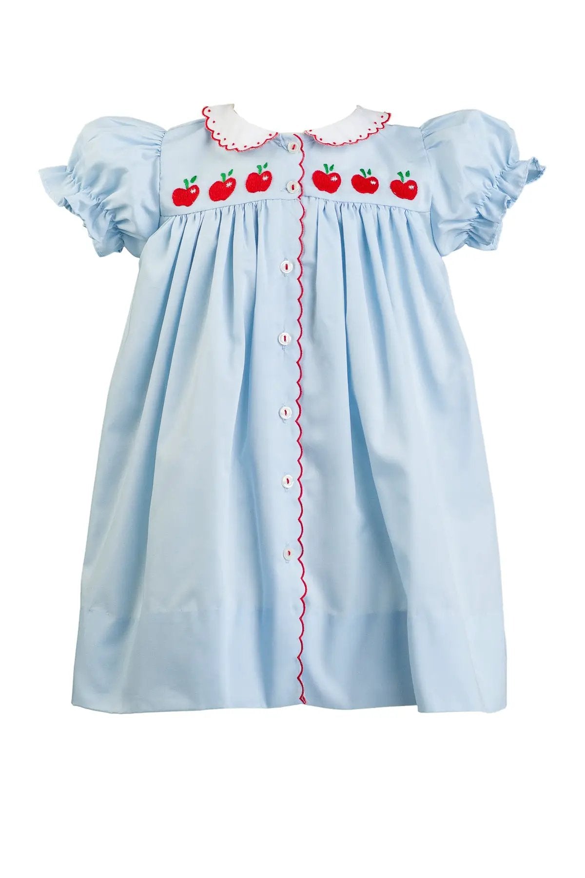 Proper Peony Girls Blue Back to School Andover Apples Dress by Proper Peony