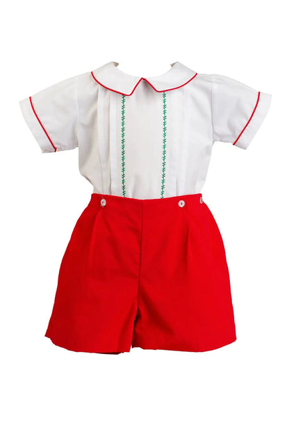 Proper Peony Boys Red Christmas Embroidered Holiday Dressy Shorts Set
