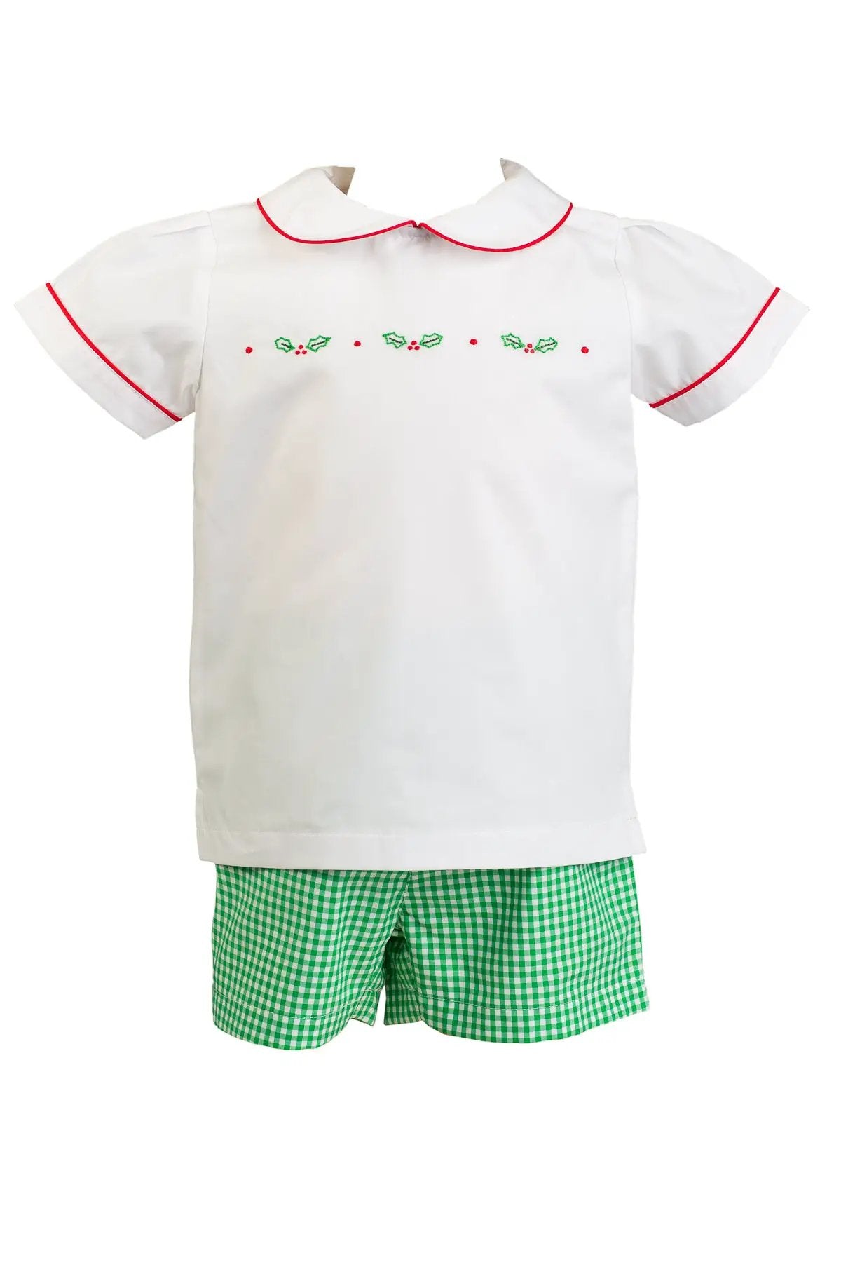 Proper Peony Boys Green Check Carol Christmas Dressy Shorts Set