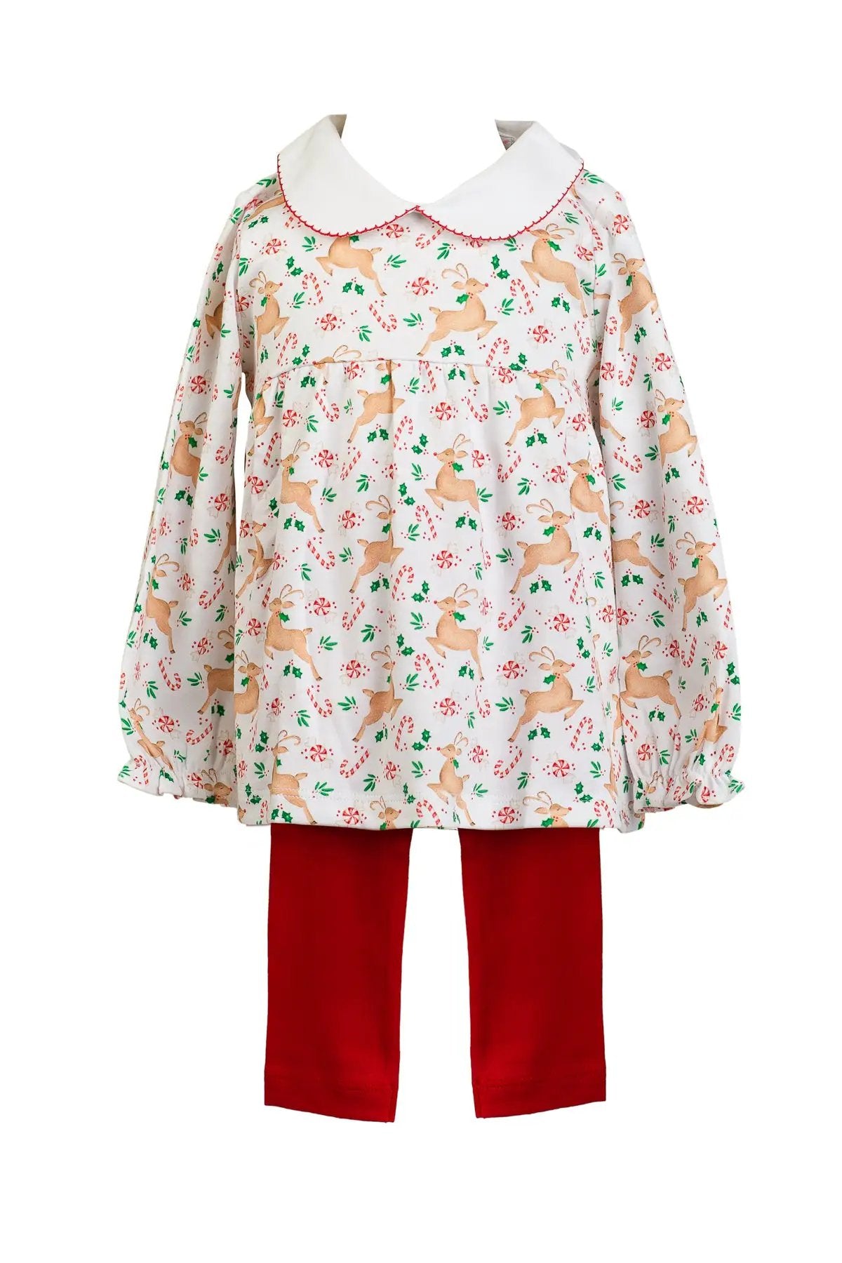 Proper Peony Girls Red Prancer Christmas Reindeer Tunic & Leggings Set