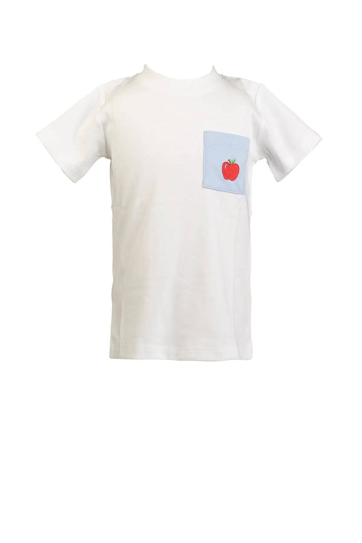 Proper Peony Boys White Pima Tee Shirt - School Apple Pocket