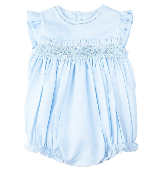 Feltman Brothers Baby Girls Smocked Rose Garden Bubble - Flutter Sleeves - Blue by Feltman Brothers