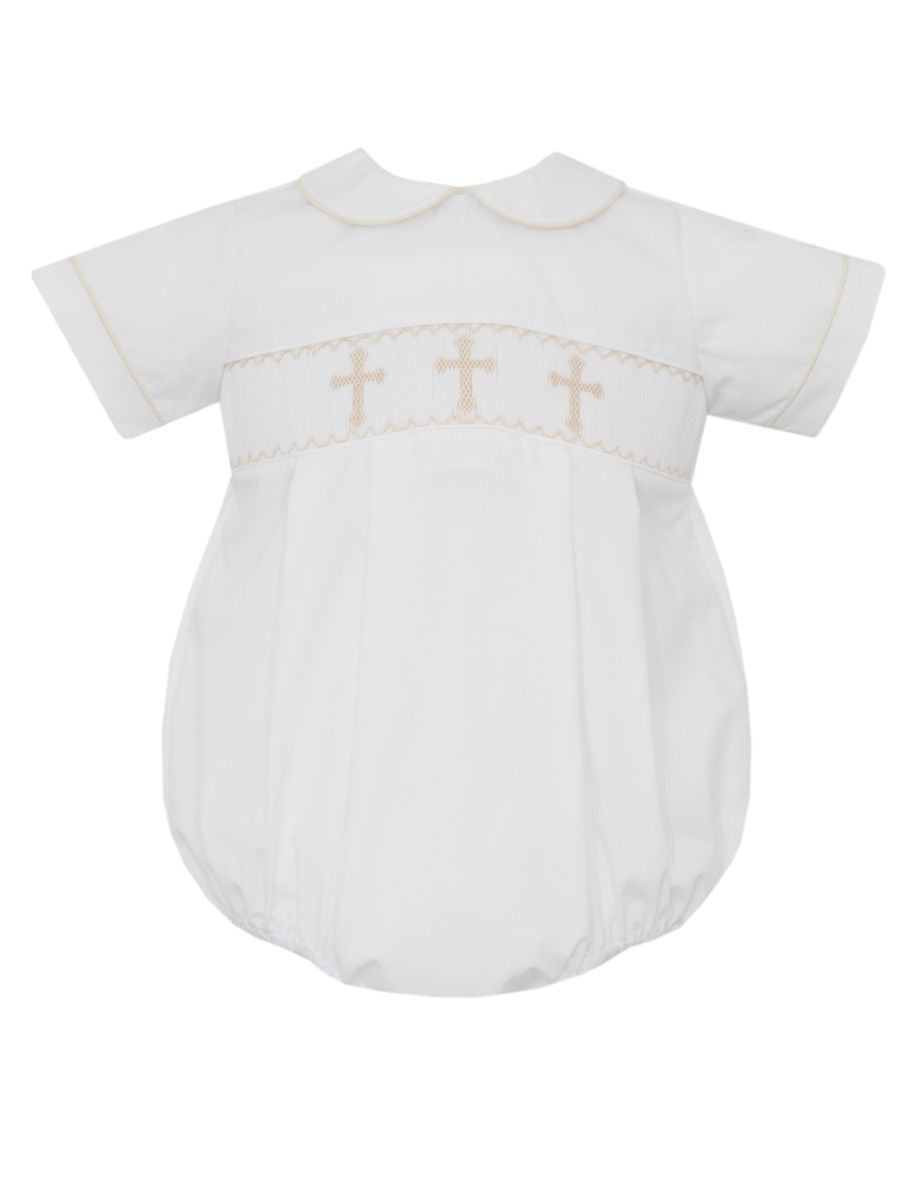 Petit Bebe Boys White Poplin Bubble with Crosses by Petit Bebe