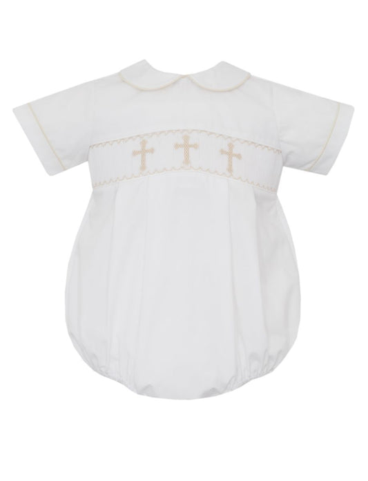 Petit Bebe Boys White Poplin Bubble with Crosses by Petit Bebe
