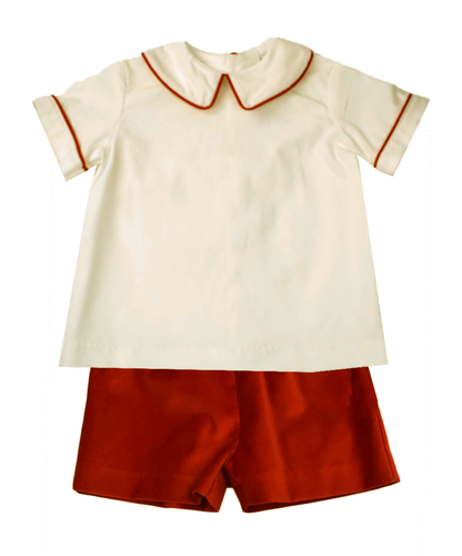 Funtasia Too Boys Dressy Shorts Set - Red Velvet with Ivory Corduroy Piped Shirt by Funtasia