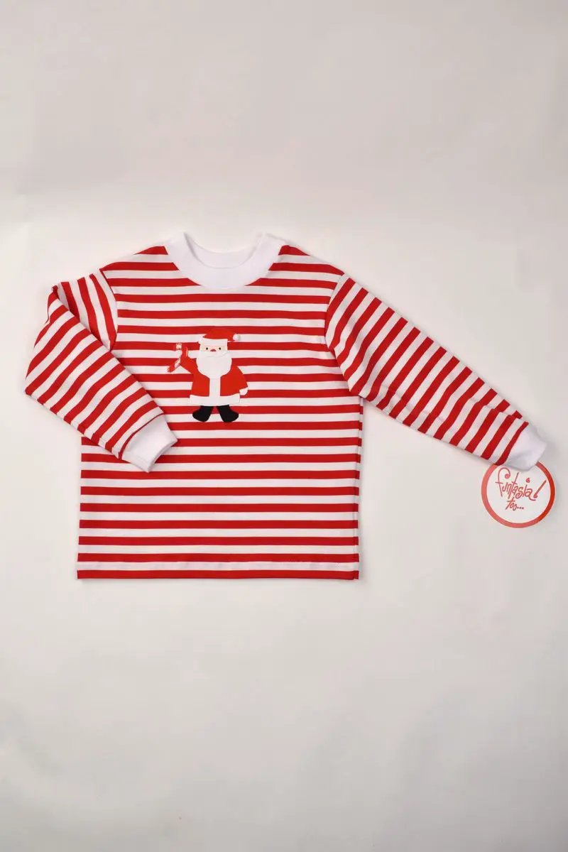 Funtasia Too Boys Red Striped Shirt - Appliqué Santa Claus by Funtasia