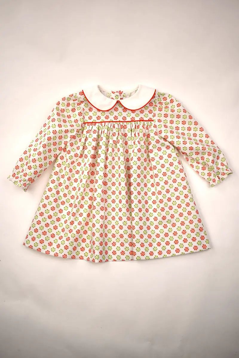 Funtasia Too Girls Christmas Peppermint Candy Print Dress with Collar