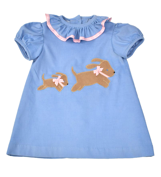 Funtasia Too Girls Periwinkle Blue Cord Dress - Ruffle Collar - Dogs by Funtasia