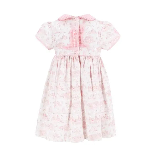 La Boutique by Dondolo Girls Dress - Pink Dallas Texas Toile Print by Dondolo