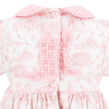 La Boutique by Dondolo Girls Dress - Pink Dallas Texas Toile Print by Dondolo