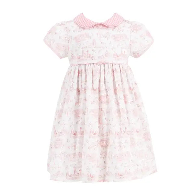 La Boutique by Dondolo Girls Dress - Pink Dallas Texas Toile Print
