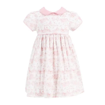 La Boutique by Dondolo Girls Dress - Pink Dallas Texas Toile Print by Dondolo