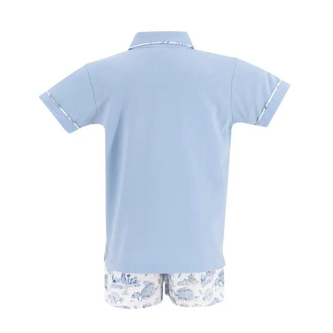La Boutique by Dondolo Boys Polo & Shorts Set - Blue Dallas Texas Toile Print by Dondolo