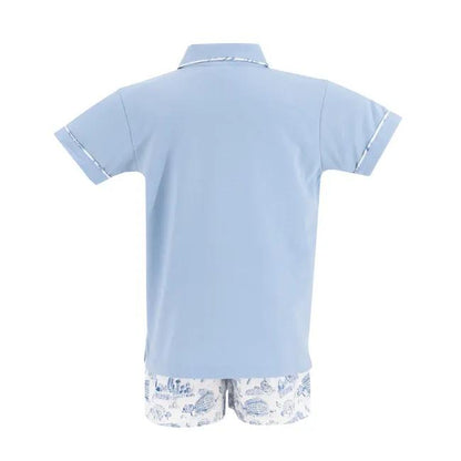 La Boutique by Dondolo Boys Polo & Shorts Set - Blue Dallas Texas Toile Print by Dondolo