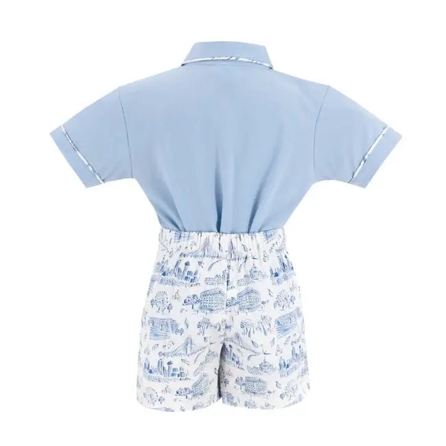 La Boutique by Dondolo Boys Polo & Shorts Set - Blue Dallas Texas Toile Print by Dondolo