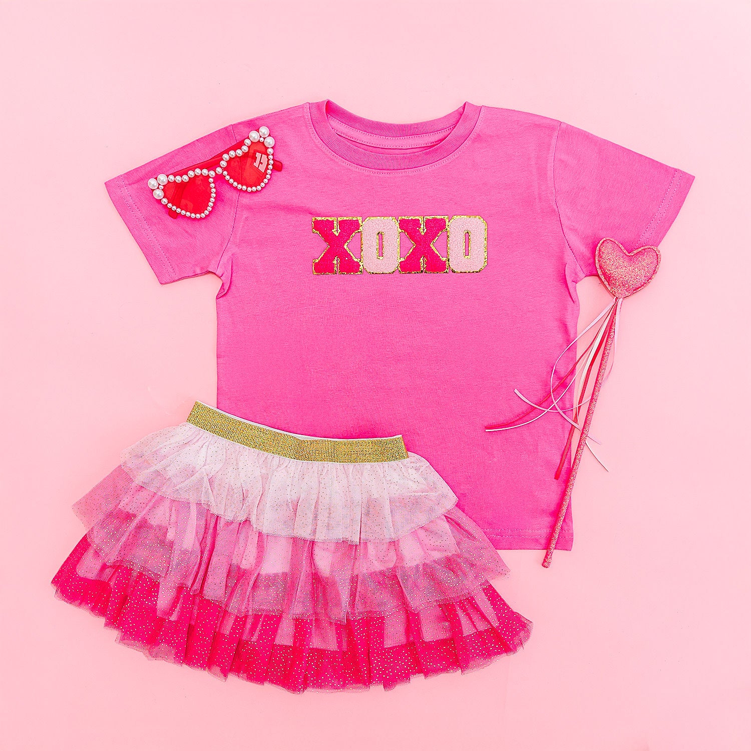 Sweet Wink Girls XOXO Patch Valentine's Day Short Sleeve T-Shirt - Raspberry
