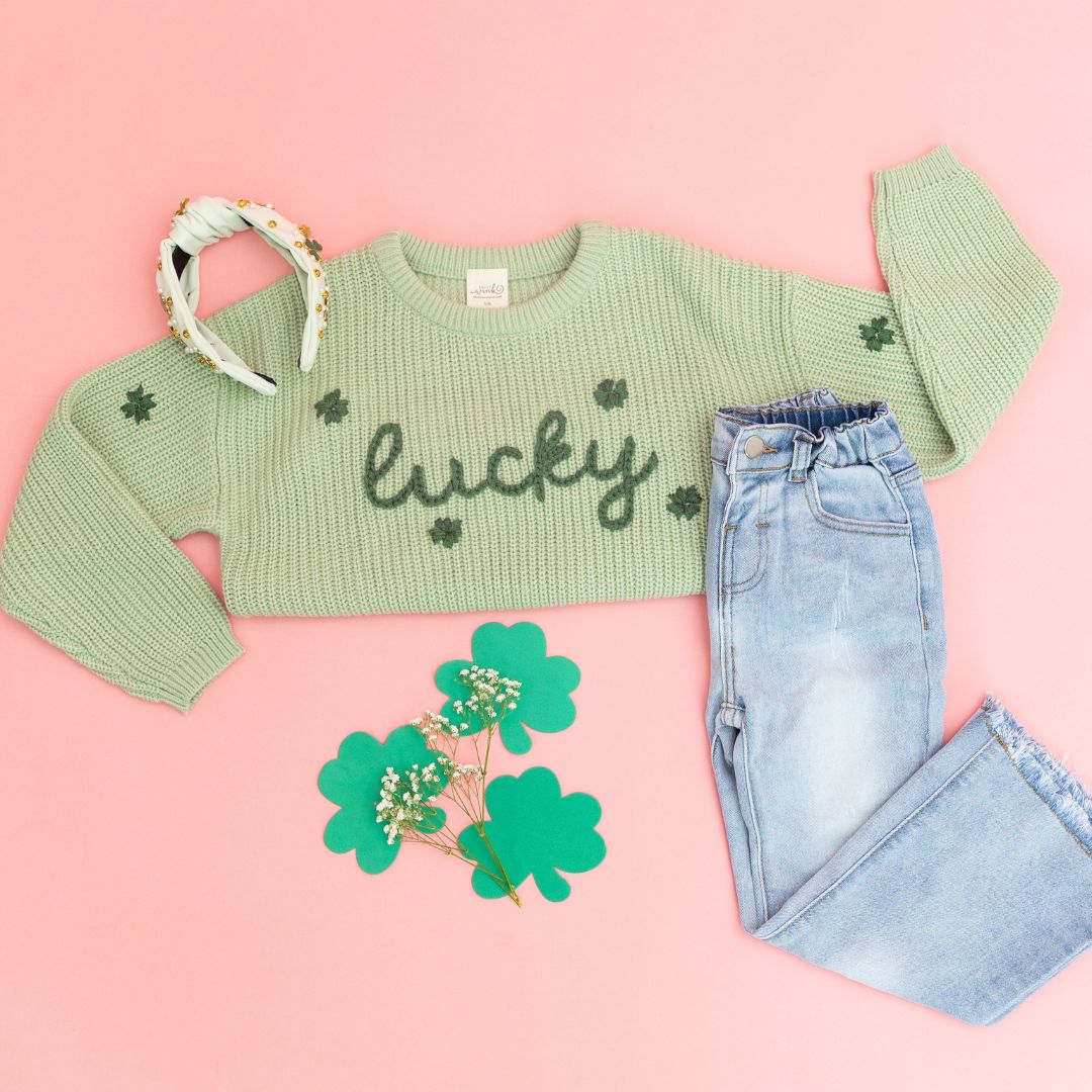 Sweet Wink Girls Green Lucky Shamrock St. Patrick's Day Knit Sweater