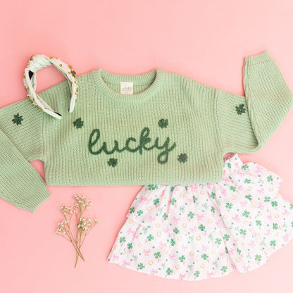 Sweet Wink Girls Green Lucky Shamrock St. Patrick's Day Knit Sweater by Sweet Wink