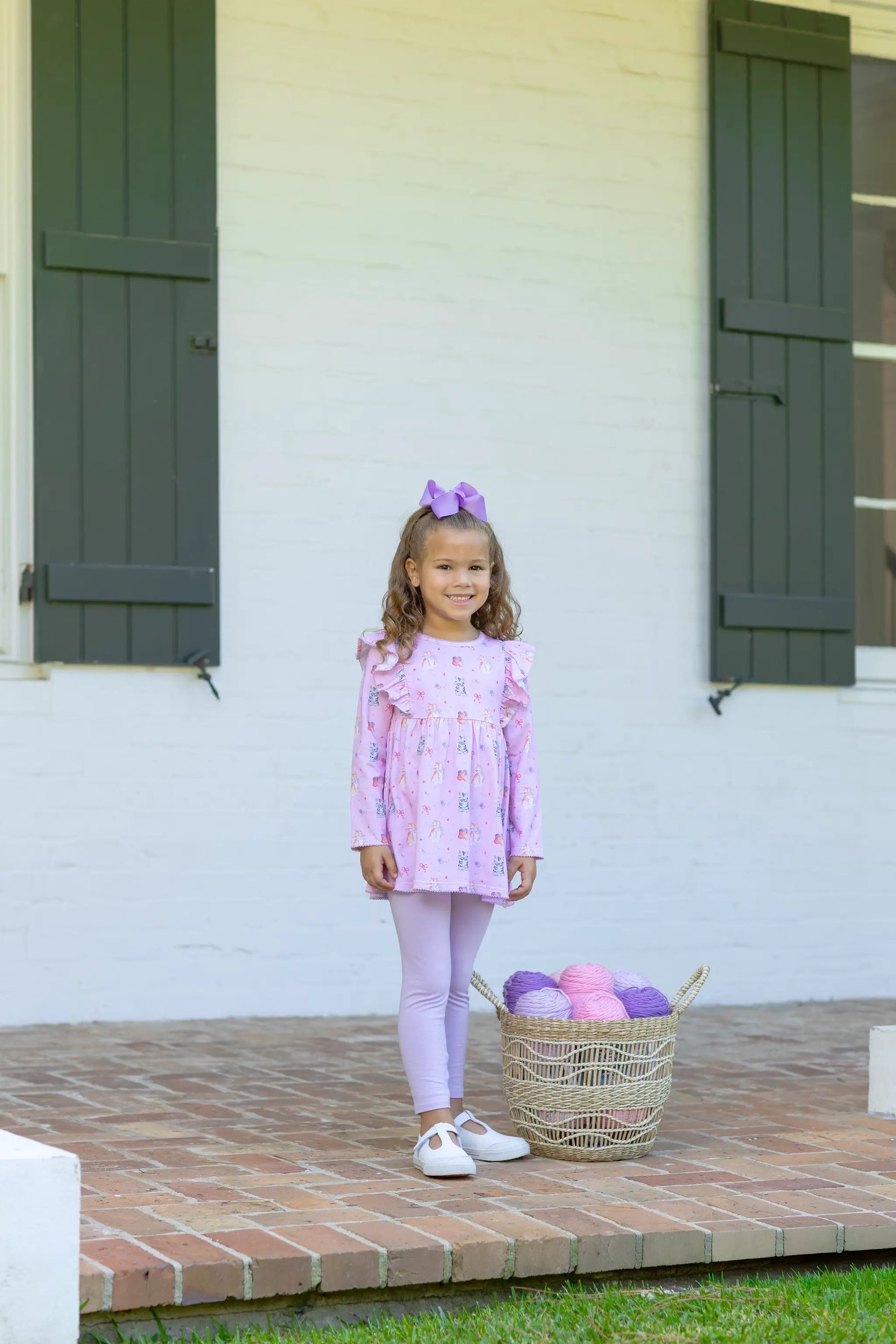 Trotter Street Kids Girls Lavender & Pink Kitty Cat Fluffy Friends Pant Set