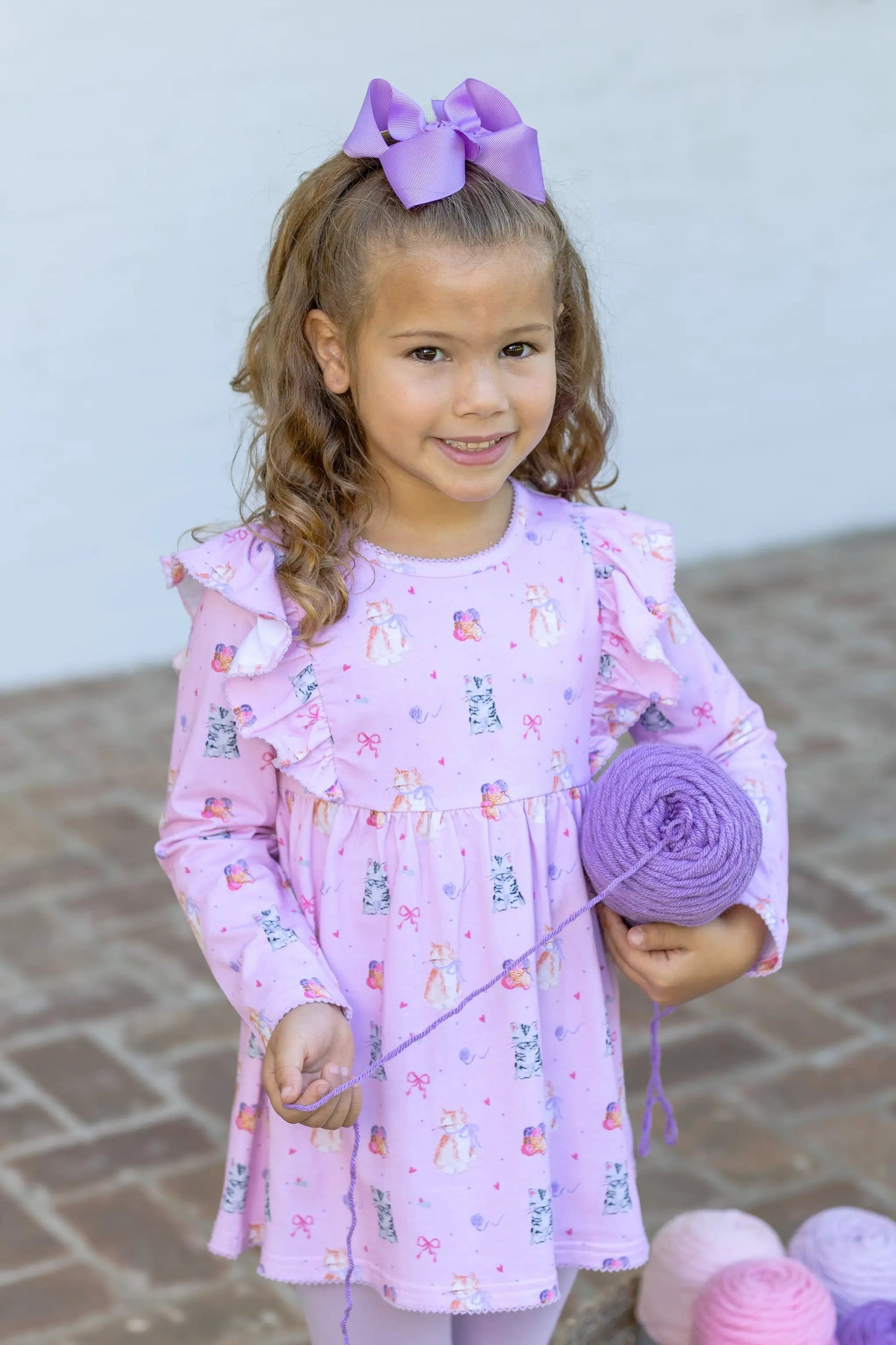 Trotter Street Kids Girls Lavender & Pink Kitty Cat Fluffy Friends Pant Set