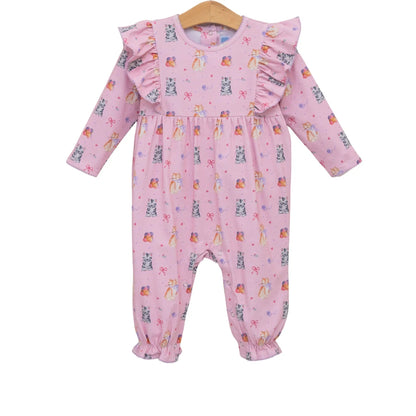 Trotter Street Kids Baby Girls Pink Kitty Cat Fluffy Friends Romper