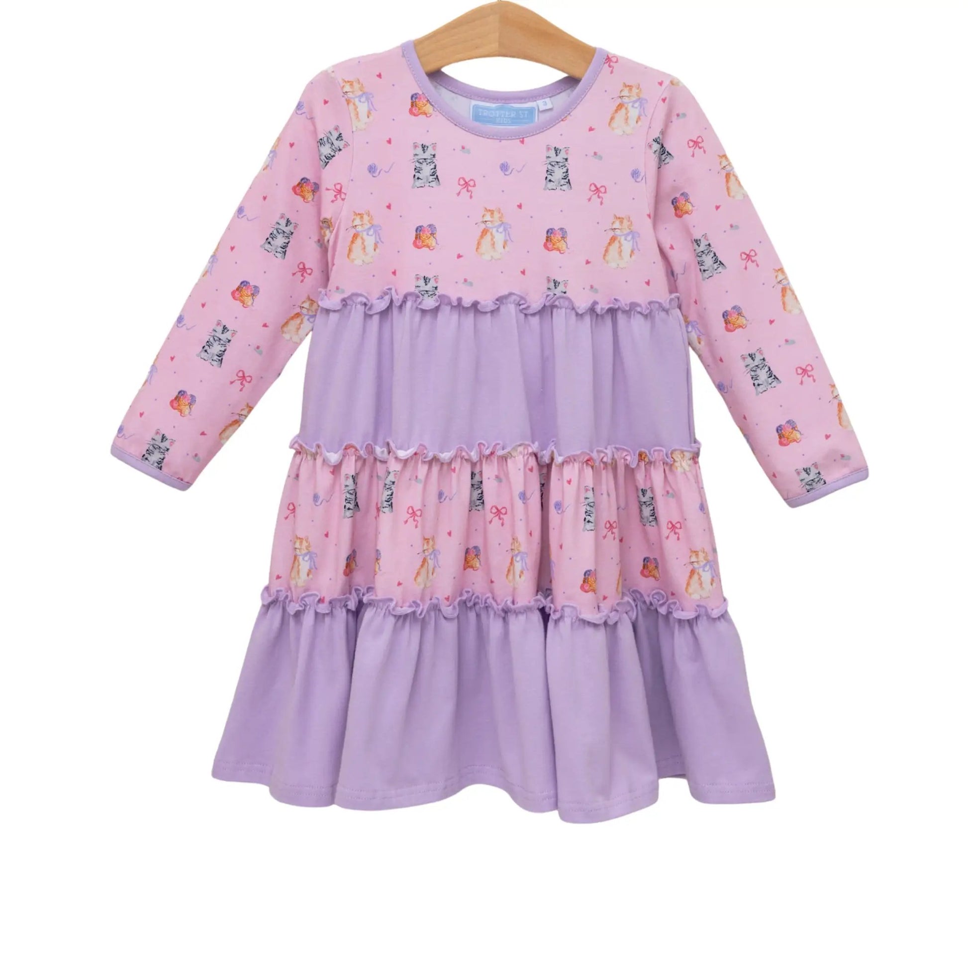 Trotter Street Kids Girls Pink & Lavender Fluffly Friends Kitty Cat Twirl Dress