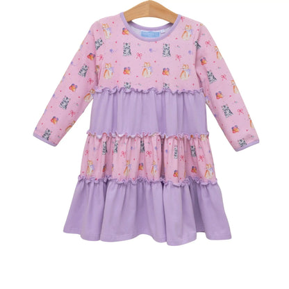 Trotter Street Kids Girls Pink & Lavender Fluffly Friends Kitty Cat Twirl Dress