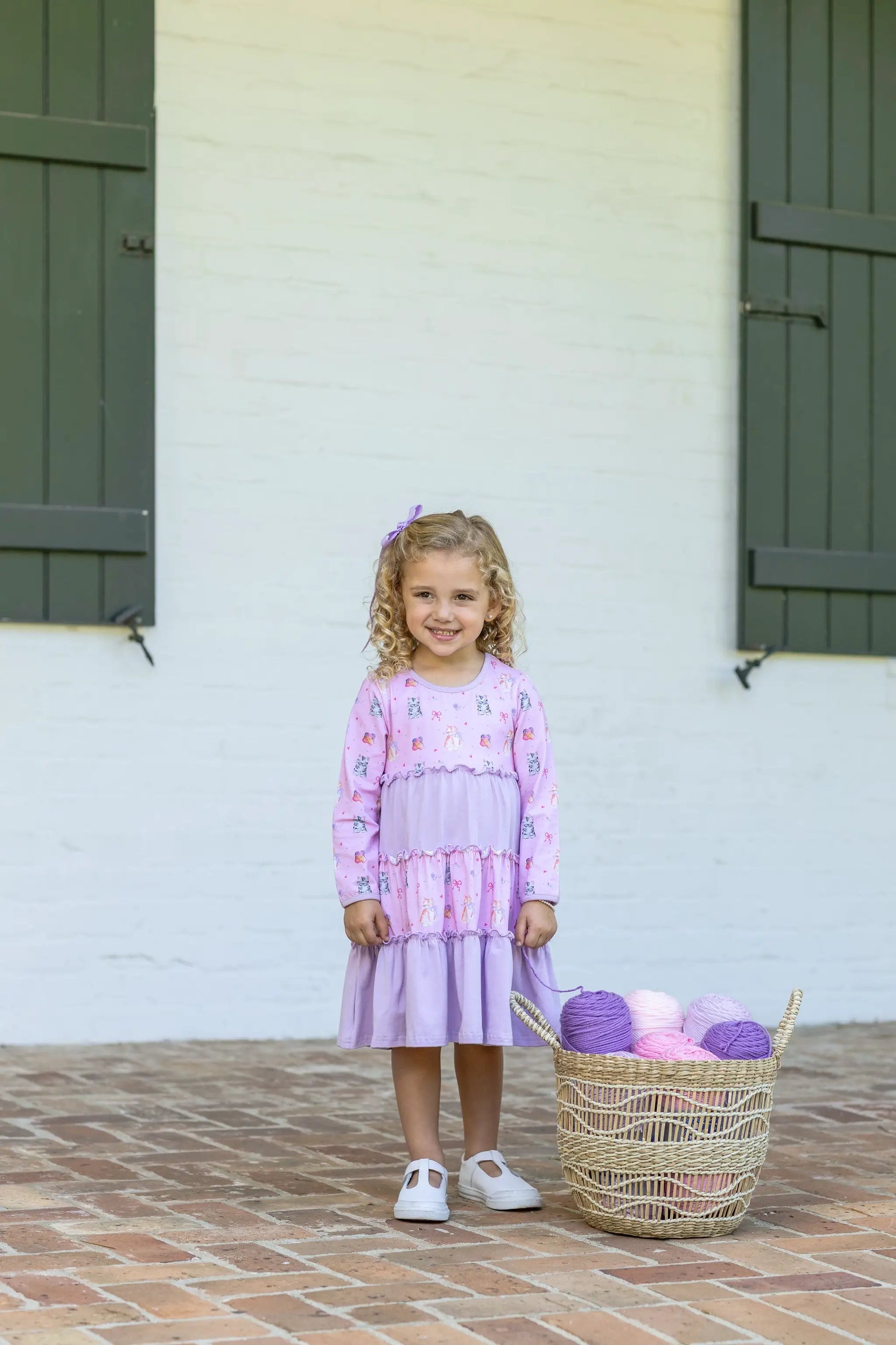 Trotter Street Kids Girls Pink & Lavender Fluffly Friends Kitty Cat Twirl Dress