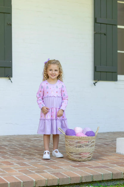 Trotter Street Kids Girls Pink & Lavender Fluffly Friends Kitty Cat Twirl Dress