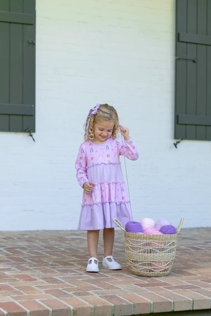 Trotter Street Kids Girls Pink & Lavender Fluffly Friends Kitty Cat Twirl Dress
