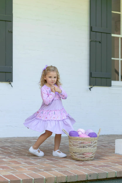 Trotter Street Kids Girls Pink & Lavender Fluffly Friends Kitty Cat Twirl Dress