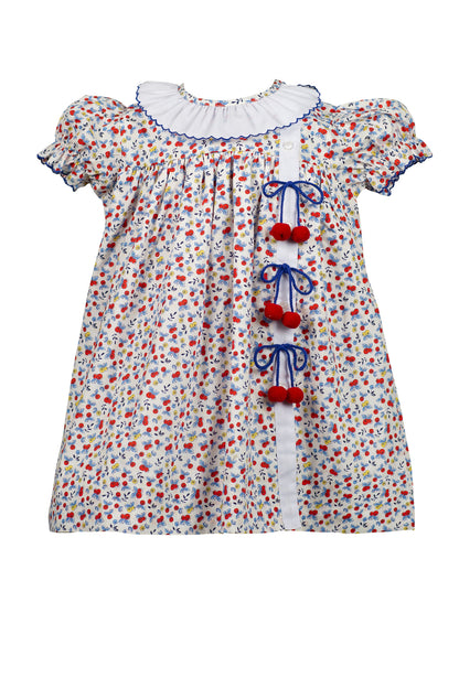 Proper Peony Girls Red & Blue Foliage Cherry Dress