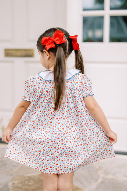 Proper Peony Girls Red & Blue Foliage Cherry Dress