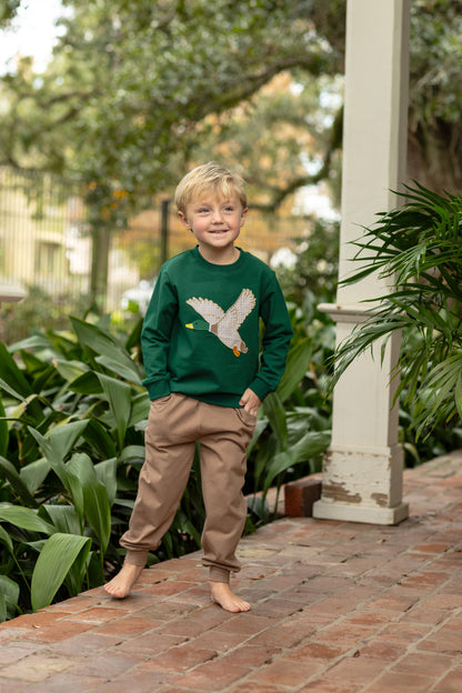 Trotter Street Kids Boys Green French Terry Pullover Shirt - Mallard Duck