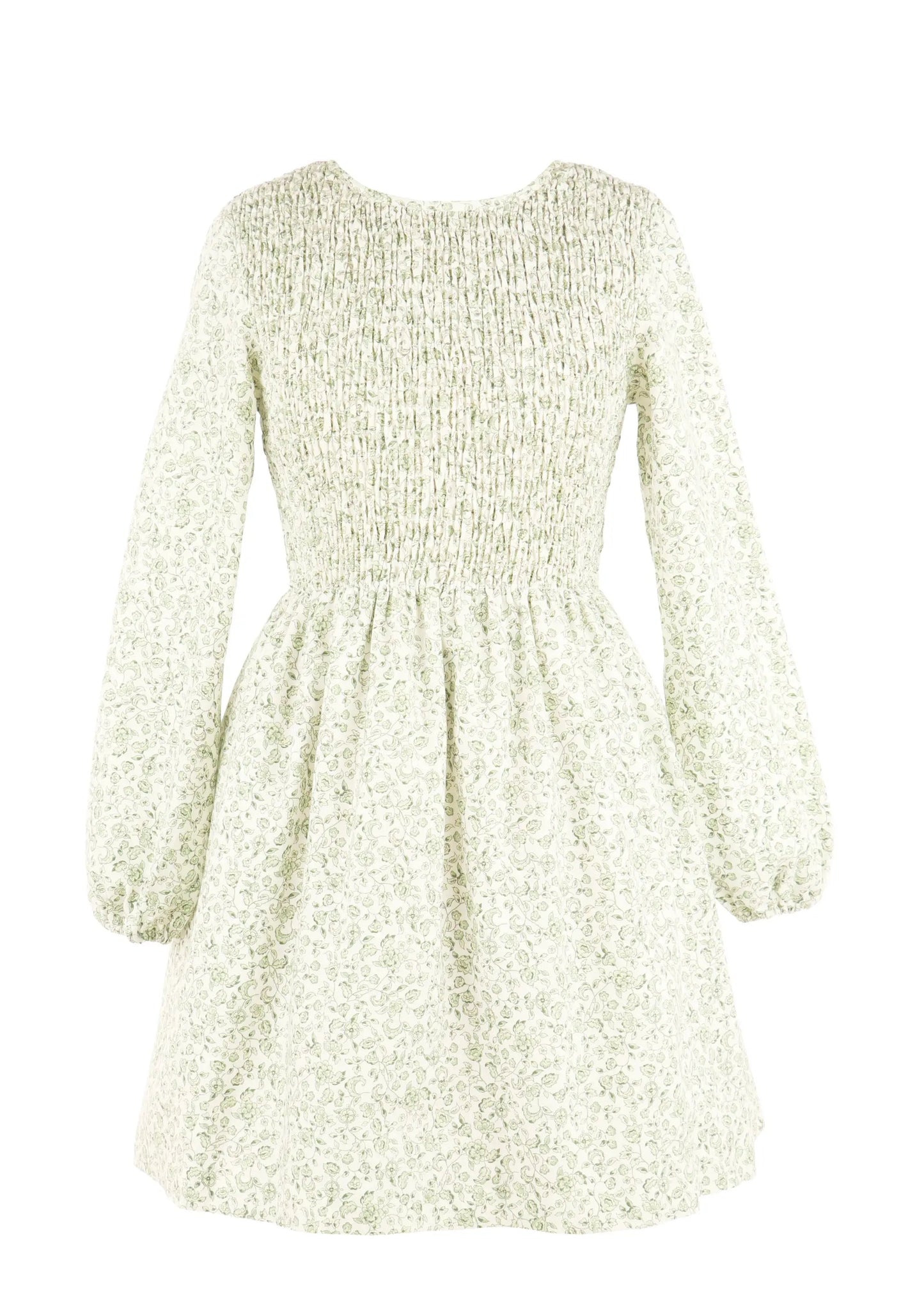 Luli & Me Gabby Girls Sophie Shirred Bodice Smocked Dress - Green Floral